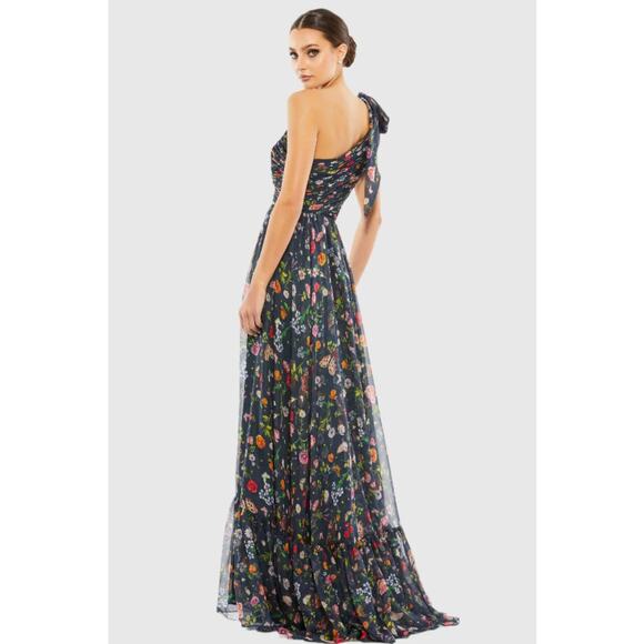 MAC DUGGAL Navy One Shoulder Cutout Floral Gown Floral Prom Formal Dress Size 0 - Picture 7 of 16